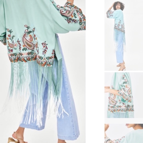 [ZARA] EMBROIDERED KIMONO with OMBRÉ FRINGING - Picture 4 of 8